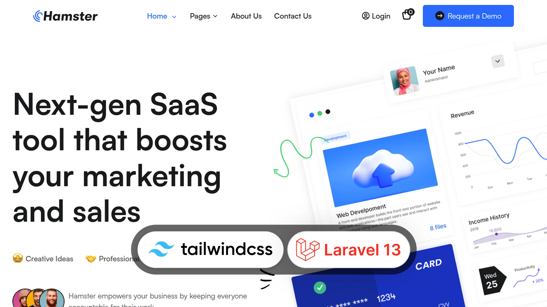 Hamster - Tailwind CSS SaaS Website Laravel 13 Template