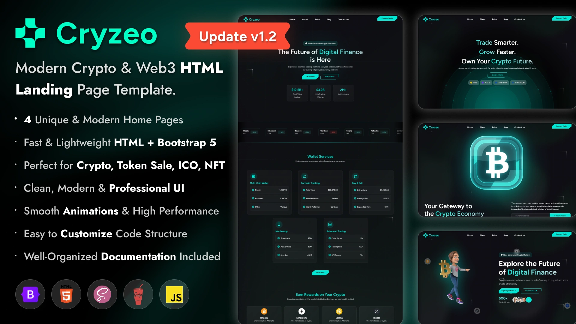 Cryzeo - Crypto Token Landing Website Template Bootstrap Modern Crypto