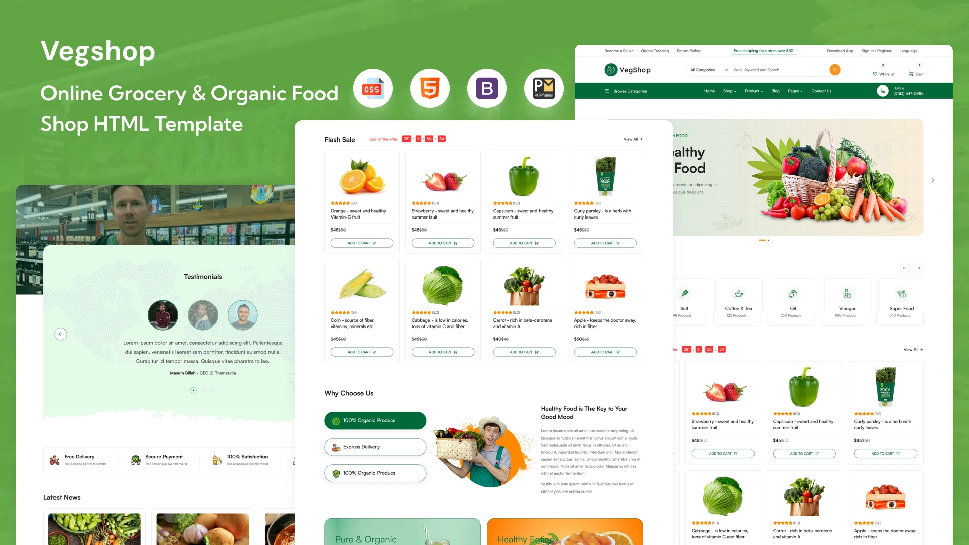 Vegshop - Online Grocery Store & Organic Food eCommerce Website HTML Template