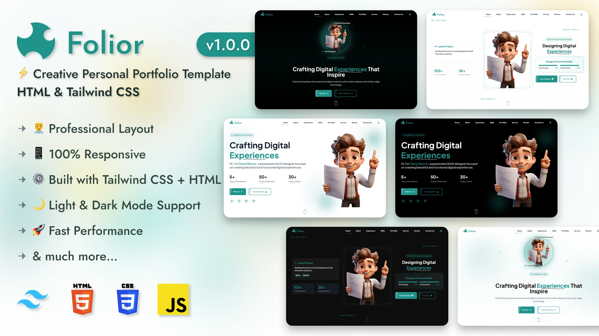 Folior - Modern Developer Portfolio HTML Template with Tailwind CSS