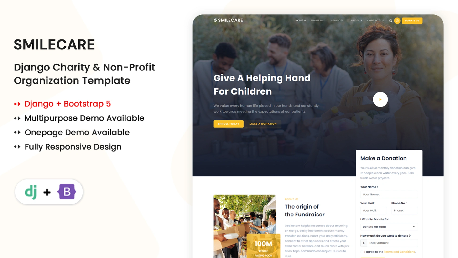 Smilecare - Django Charity Donation & Non-Profit Organization Template