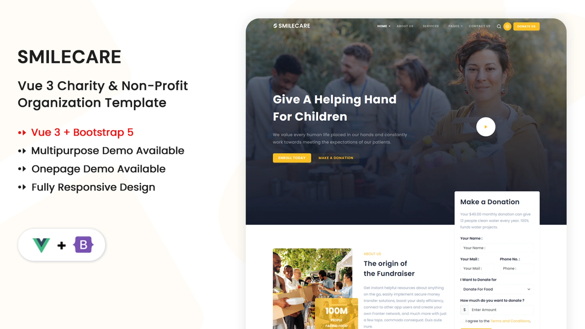 Smilecare - Vue.js Charity Donation & Non-Profit Organization Template