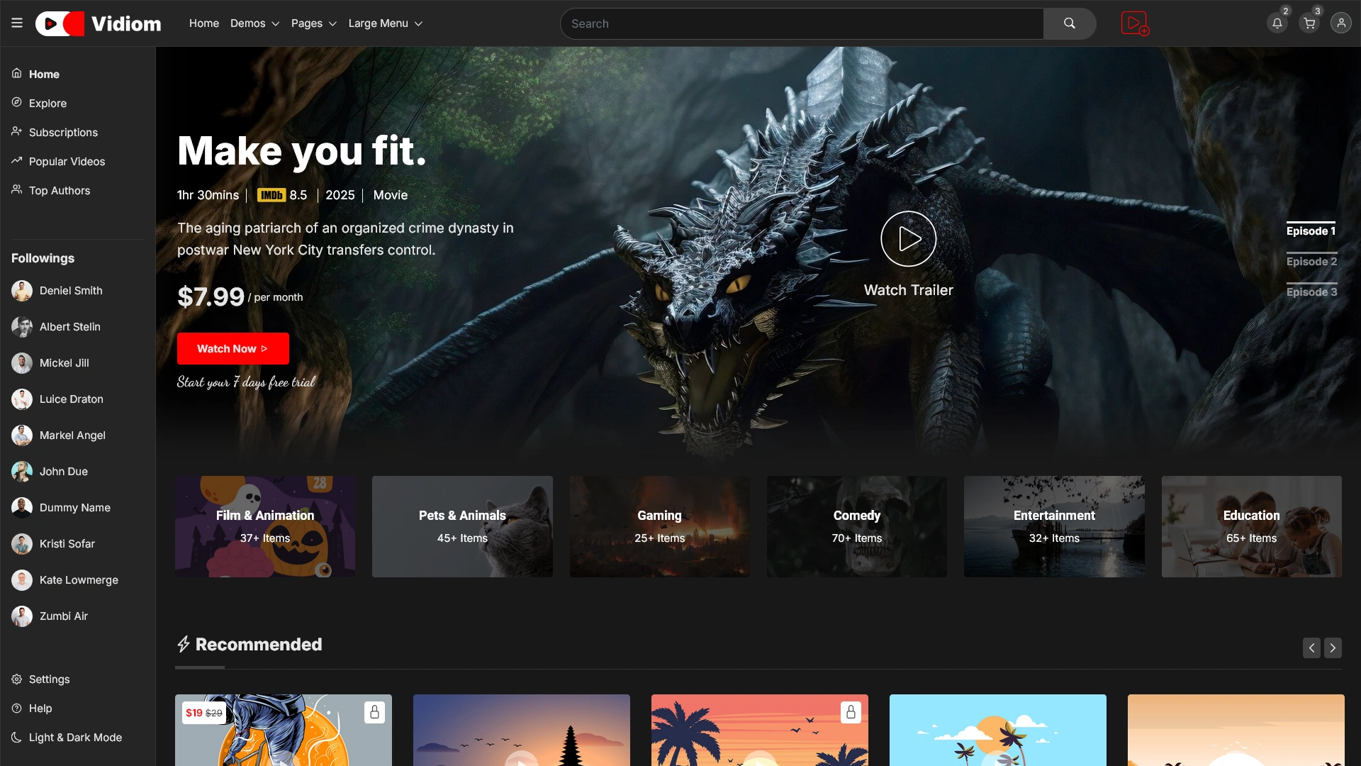 Vidiom - Video Streaming Bootstrap Template