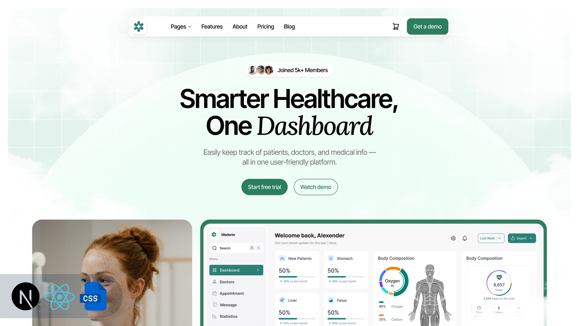 Medonix - Next.js 16 Healthcare SaaS AI Template