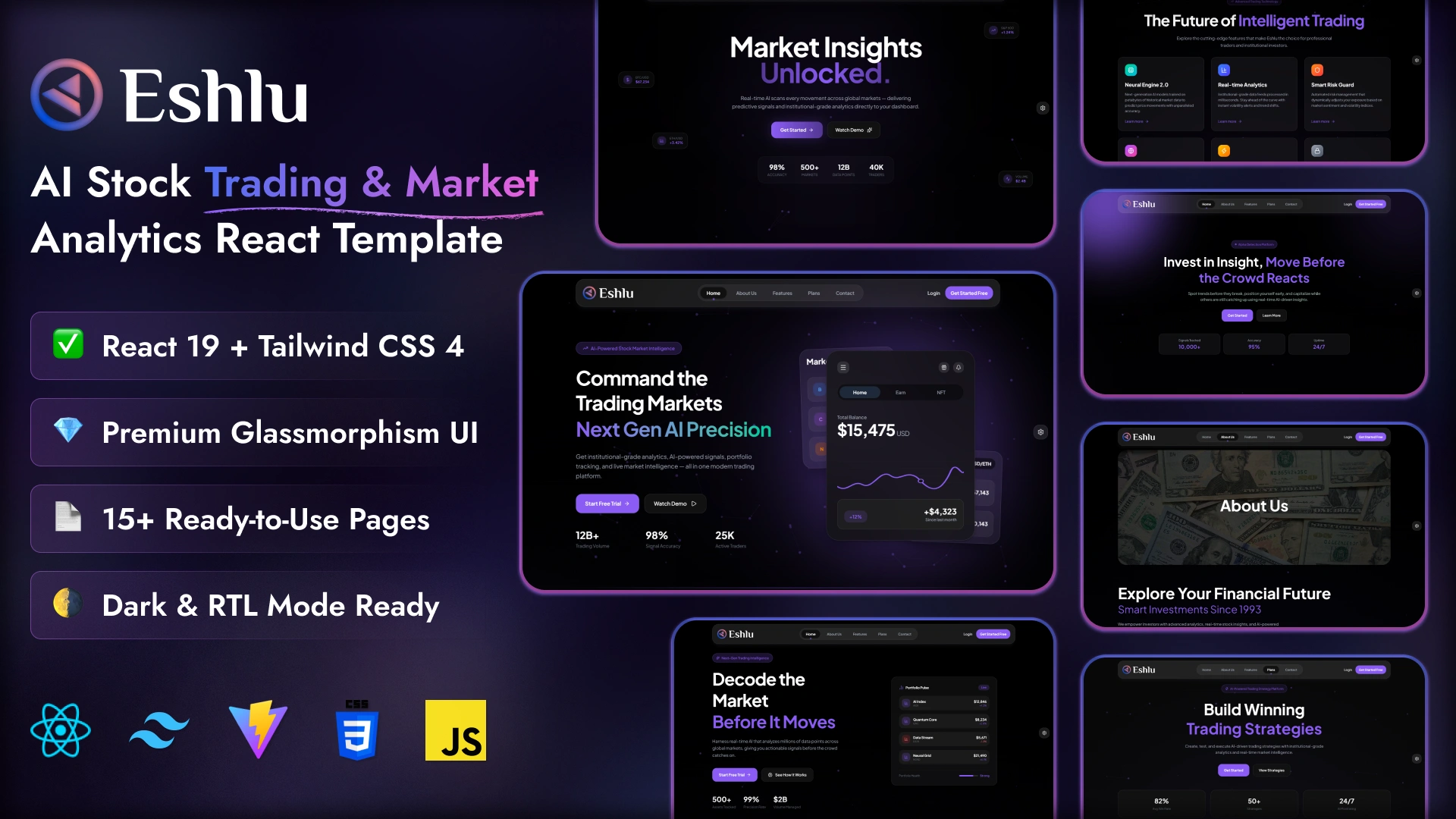 Eshlu - AI Powered Stock Trading and Financial SaaS React Template