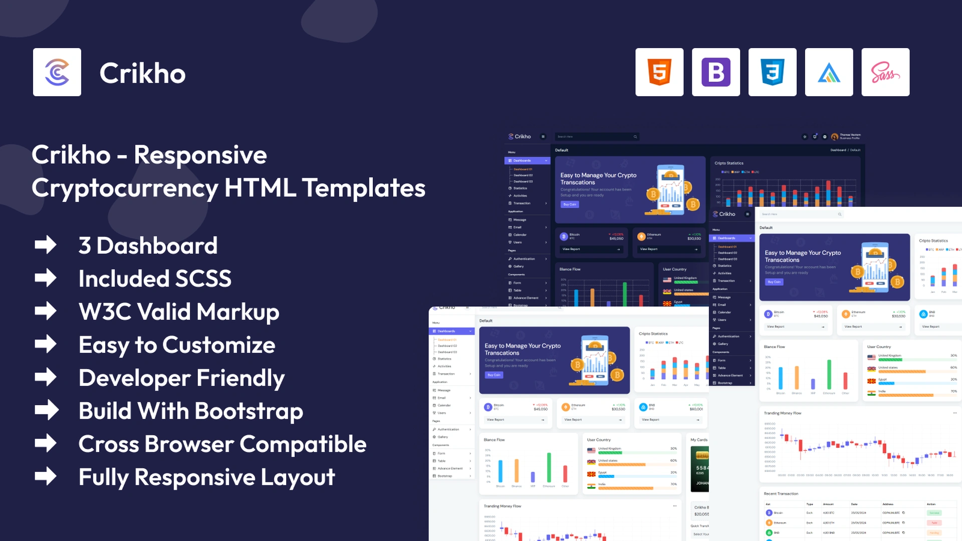 Crikho - Cryptocurrency Admin Dashboard HTML Template