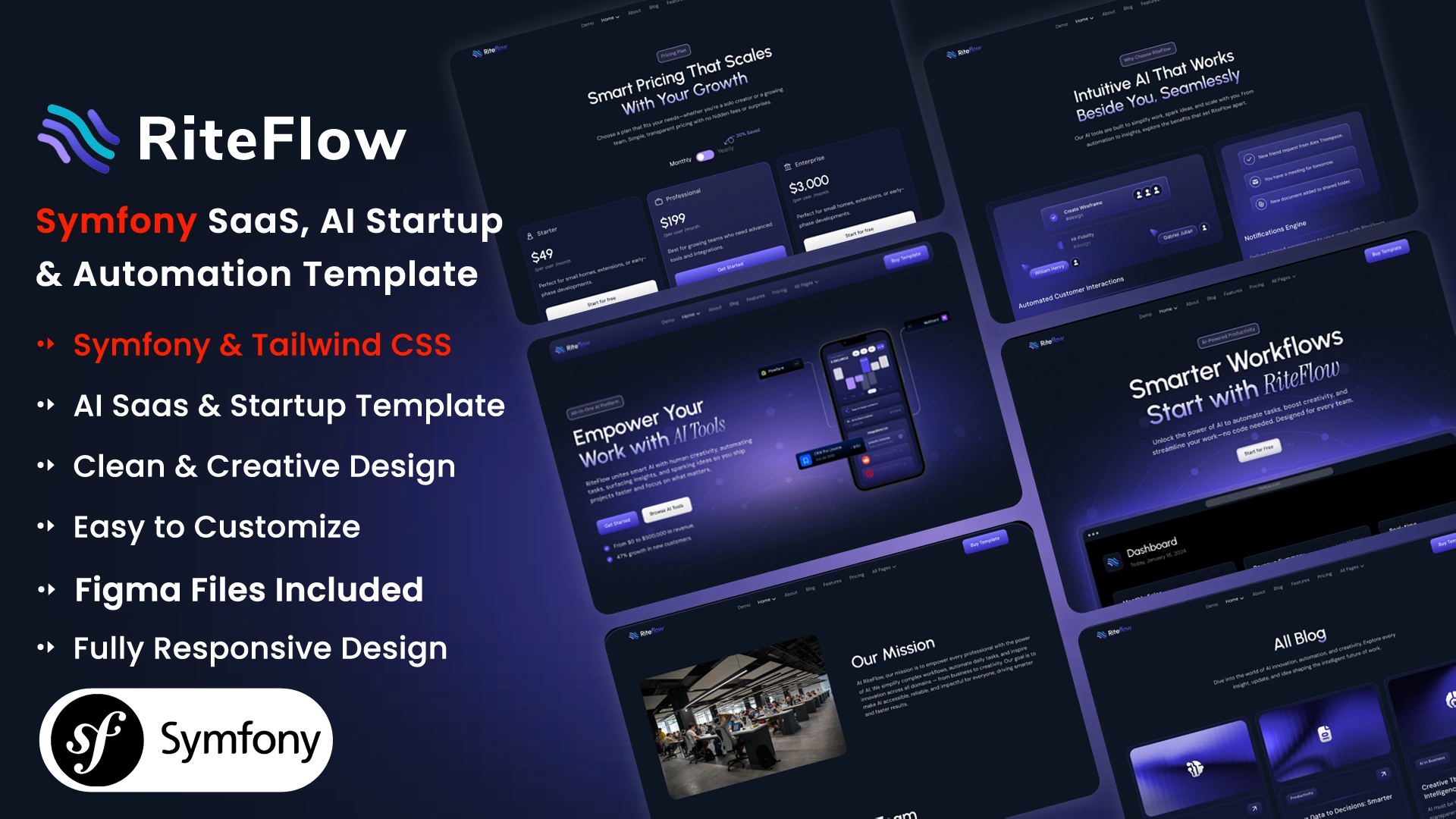 RiteFlow - Symfony AI Startup, SaaS & Automation Tech Business Template