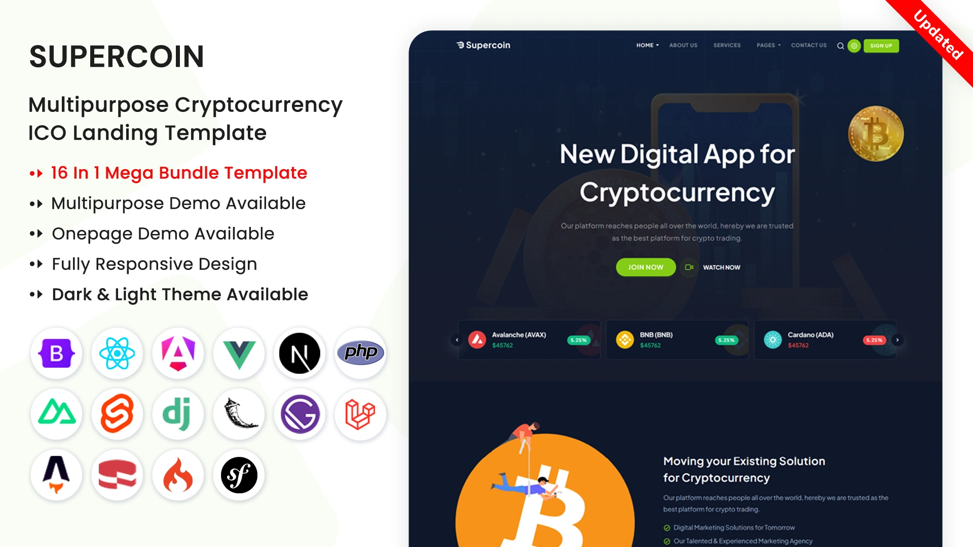 Supercoin - 16 in 1 Bundle Multipurpose Cryptocurrency ICO Template
