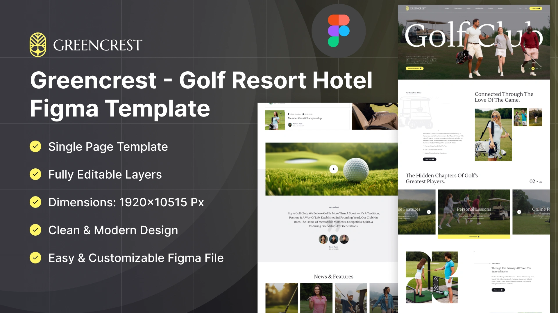Greencrest - Golf Resort & Hotel Figma Template