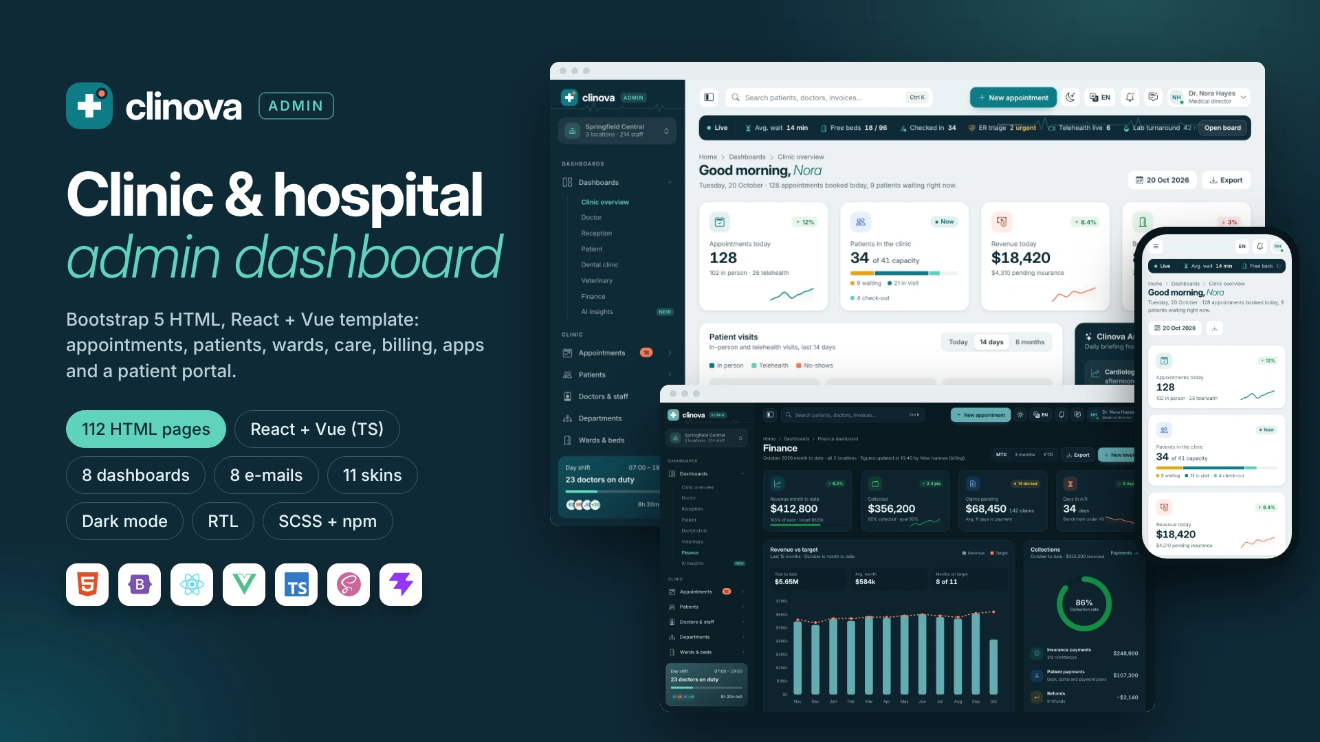 Clinova Admin - Clinic & Hospital Admin Dashboard Template