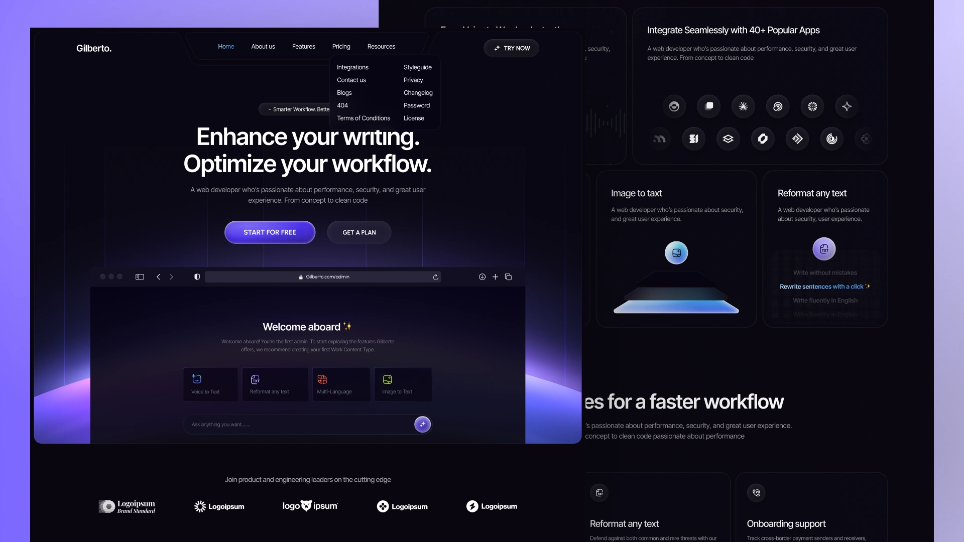Gilberto - AI and SaaS Startup Framer & Figma Template