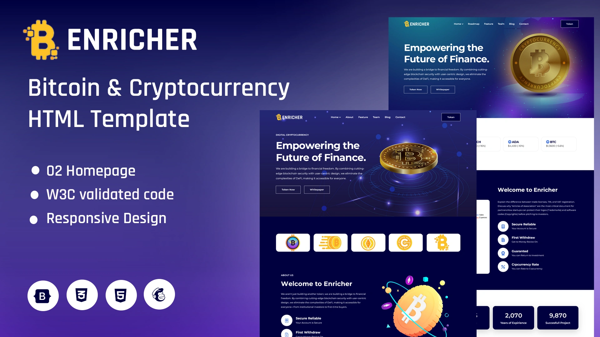 Enricher - Bitcoin & Cryptocurrency Landing Page HTML Template