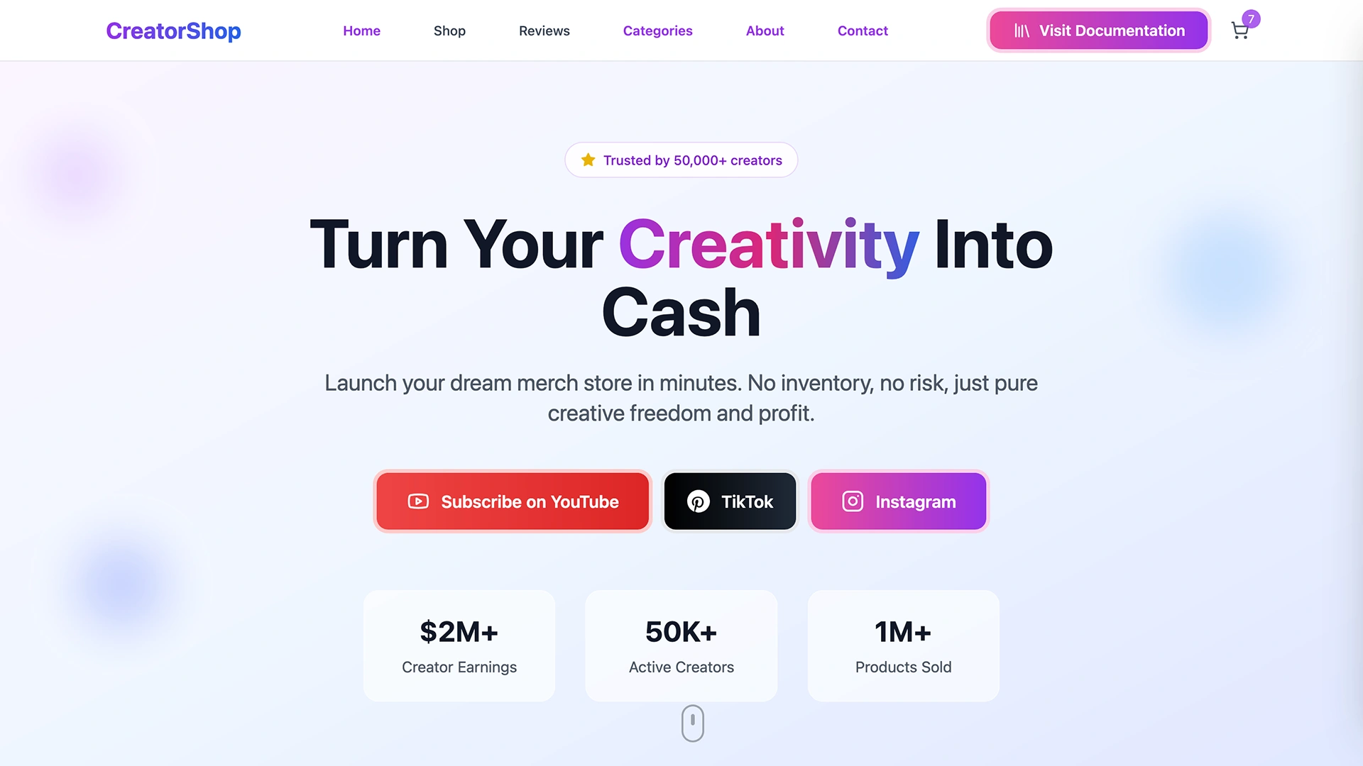 CreatorShop - Branded Responsive eCommerce Template for Influencers and Creators