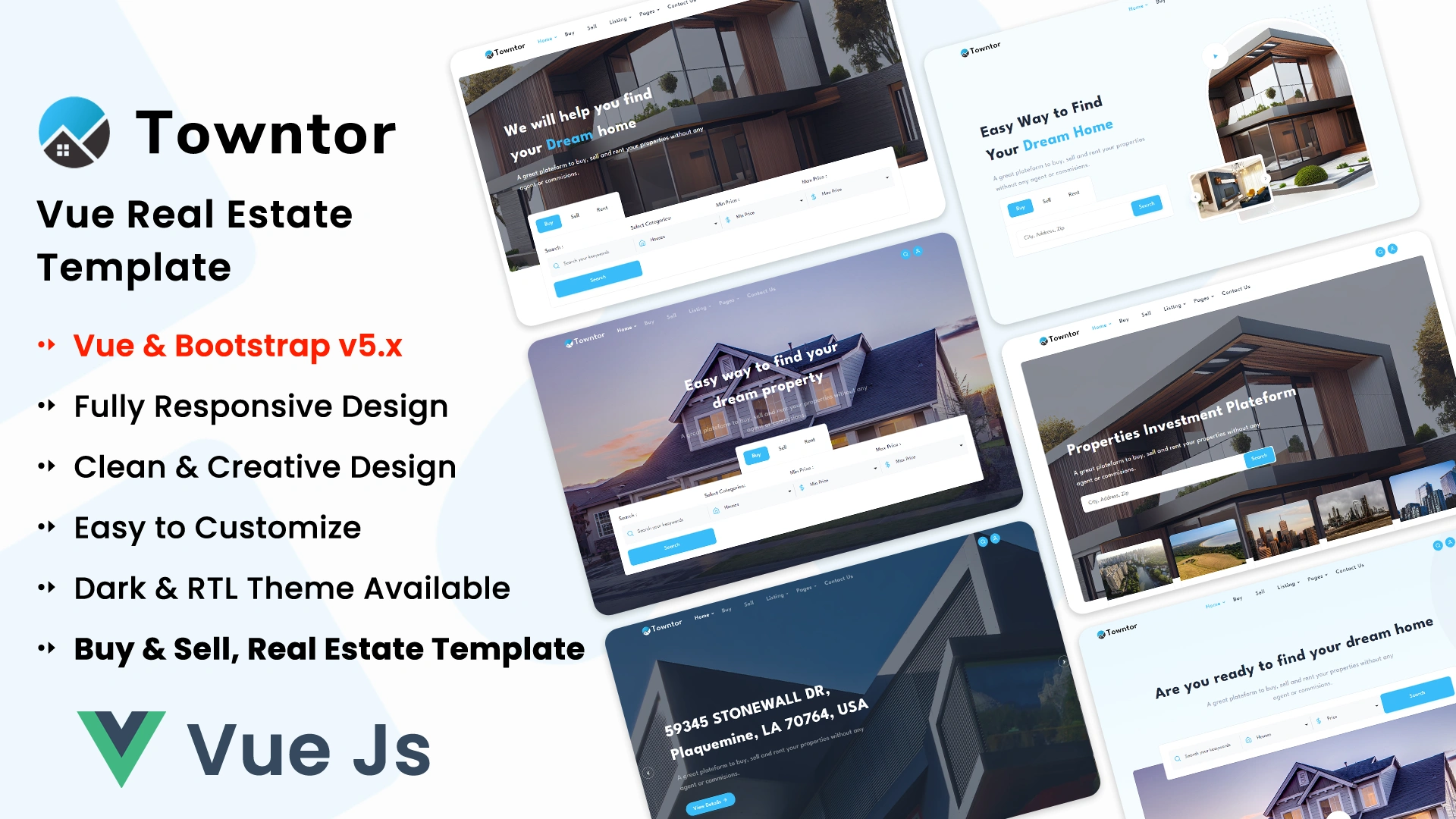 Towntor - Vue.js Real Estate Landing Template