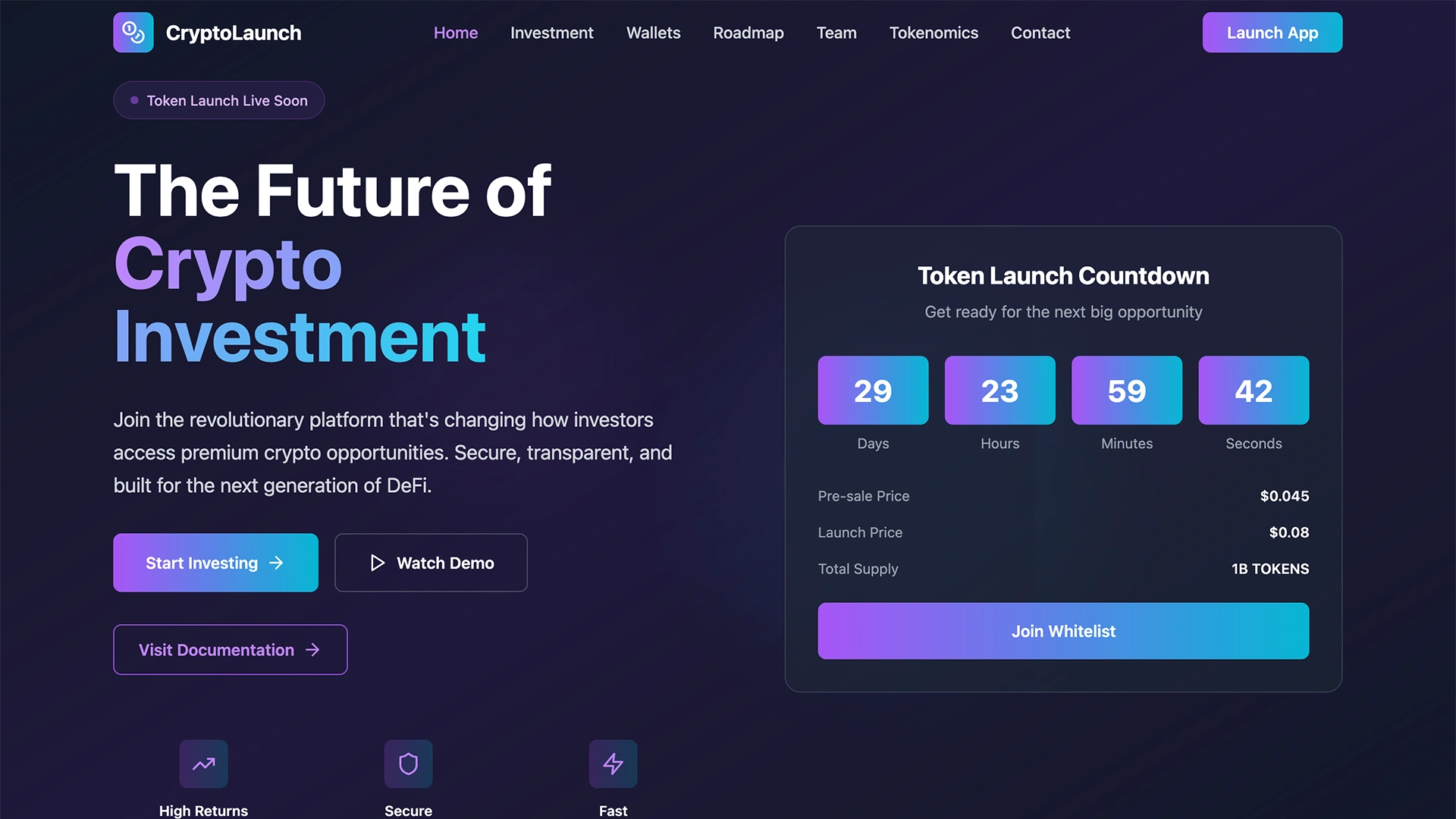 CryptoLaunch - Cryptocurrency ICO Landing Page Template