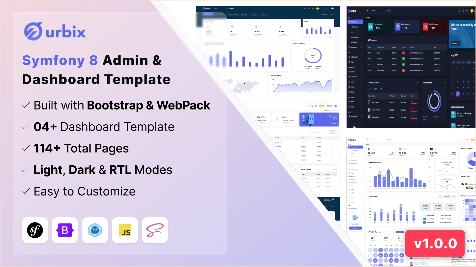 Urbix - Symfony 8 Admin & Dashboard Template