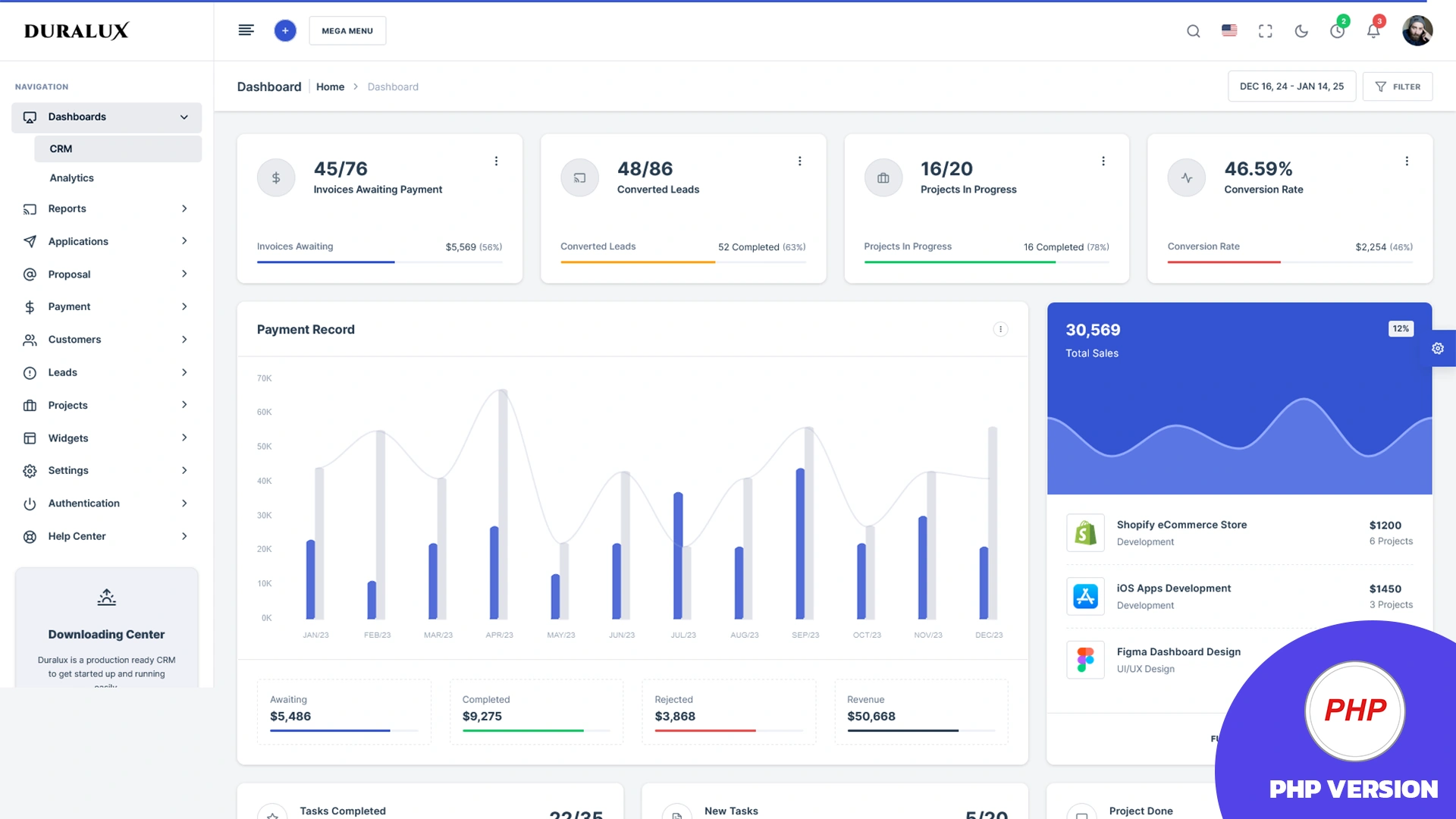 Duralux - PHP Admin Dashboard Bootstrap Template