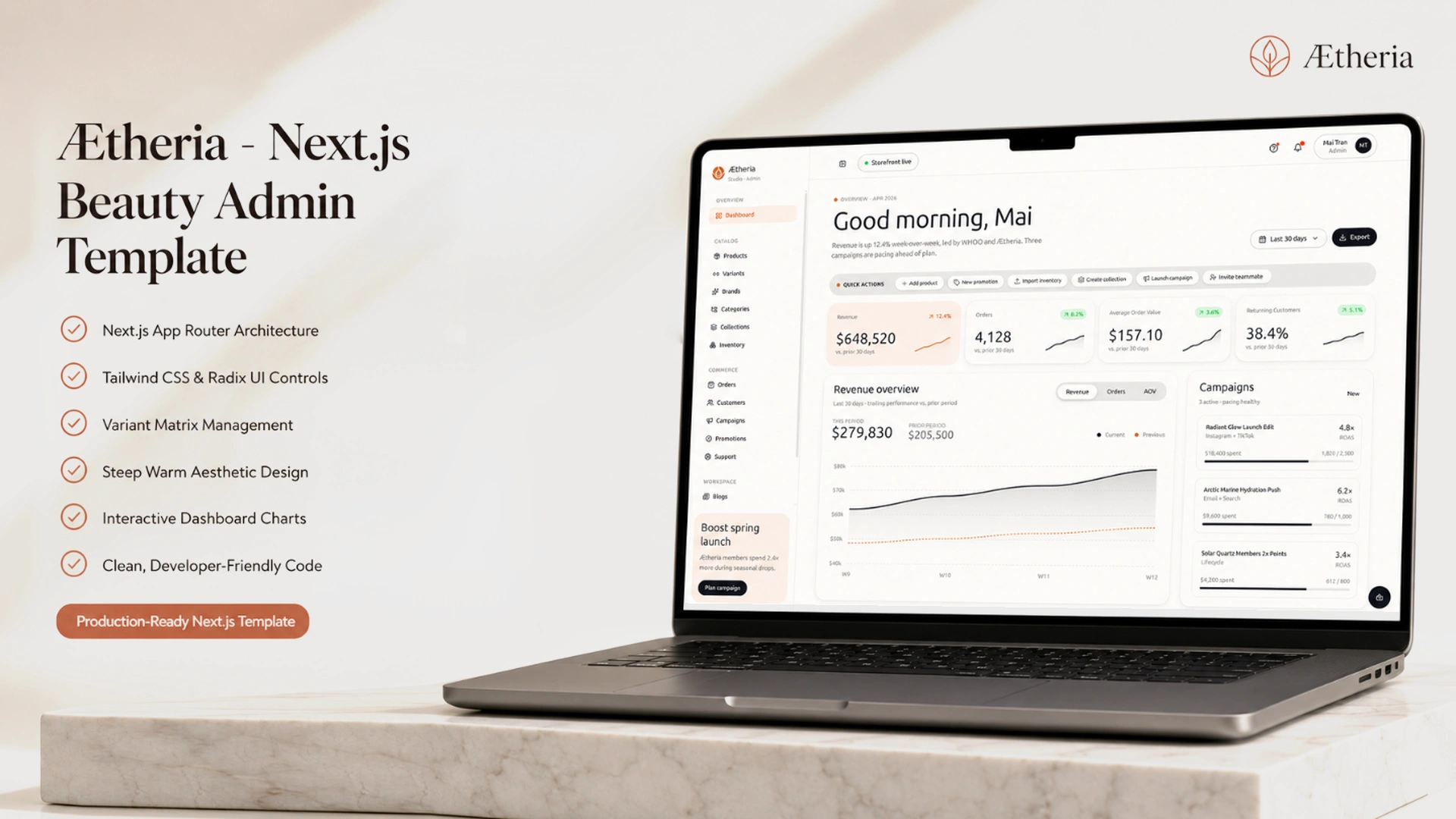 Aetheria Admin - Next.js Beauty & Skincare Ecommerce Dashboard