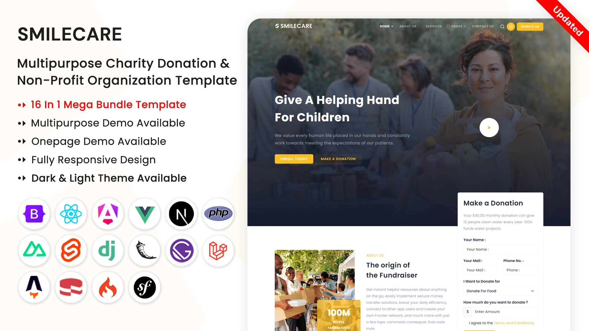 Smilecare - 16 in 1 Bundle Charity Donation & Non-Profit Organization Template