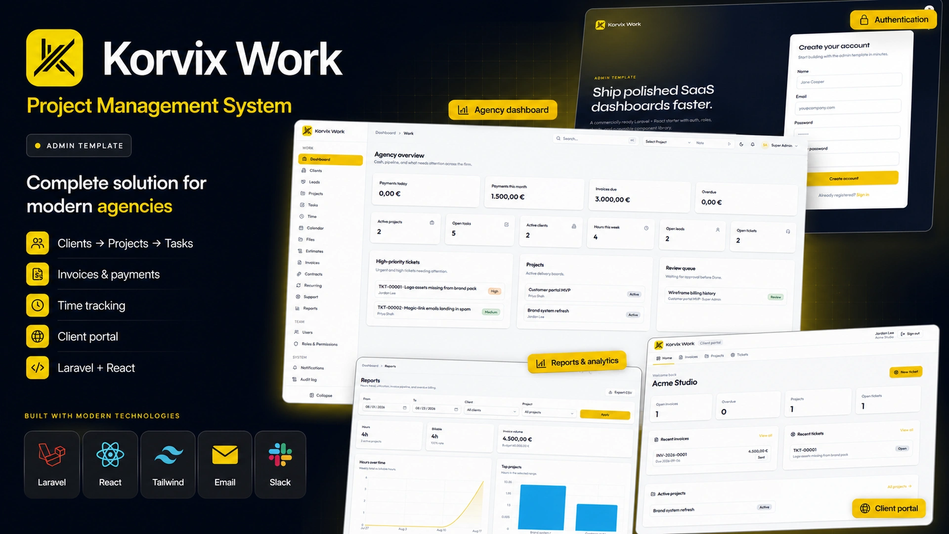 Korvix Work - Laravel & React Admin Dashboard