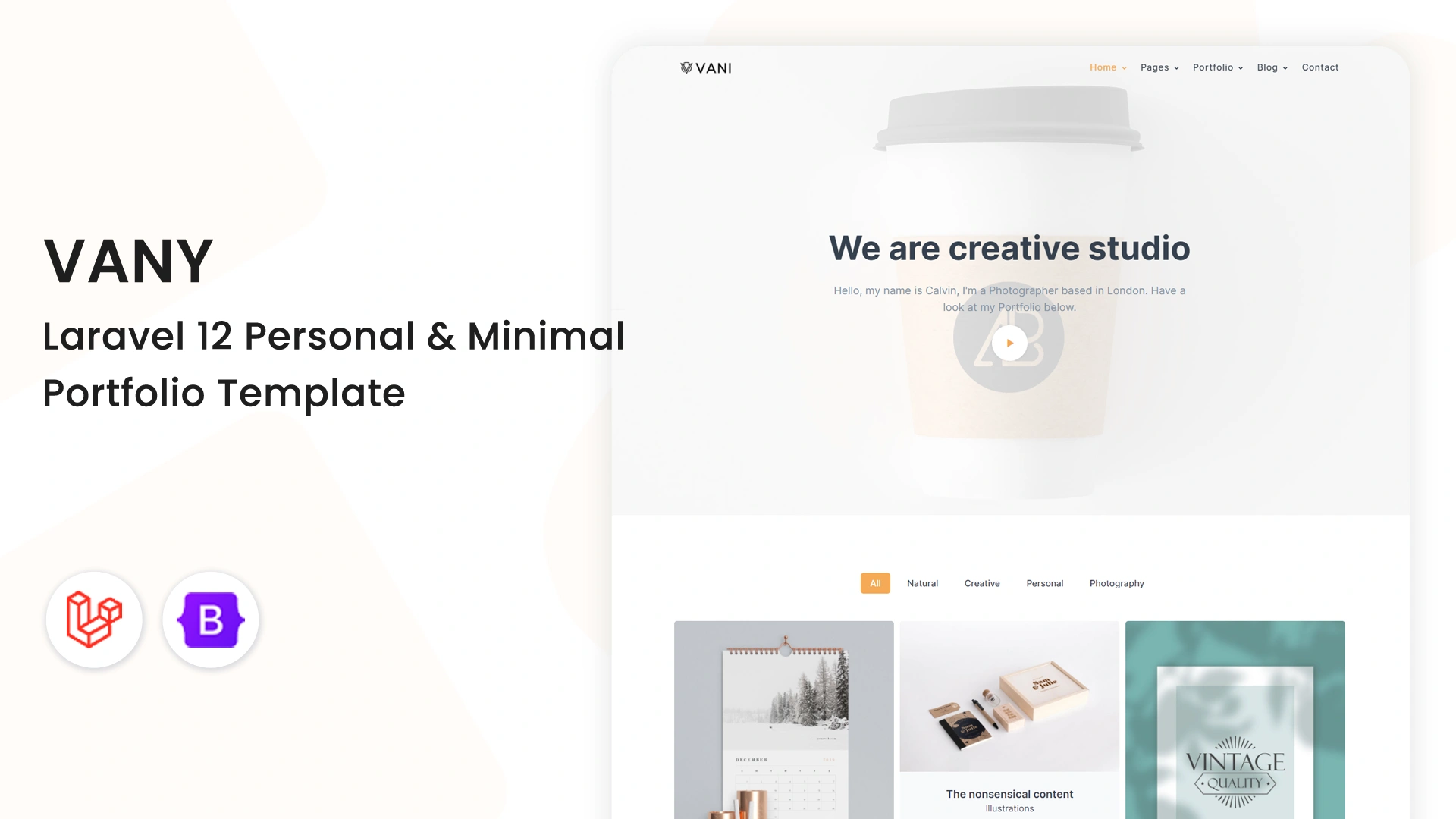 Vany - Laravel 12 Minimal Personal & Creative Studio Portfolio Template
