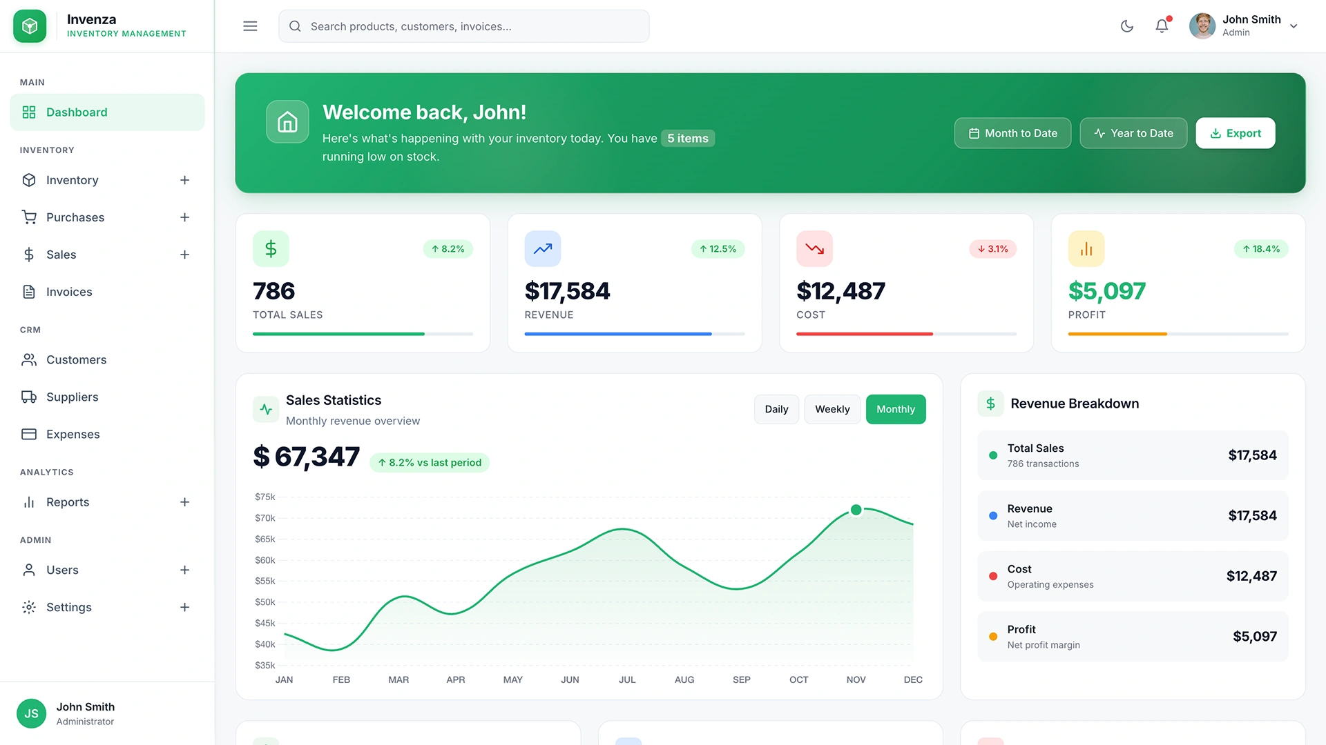 Invenza - Inventory Management Tailwind CSS Admin Dashboard Template