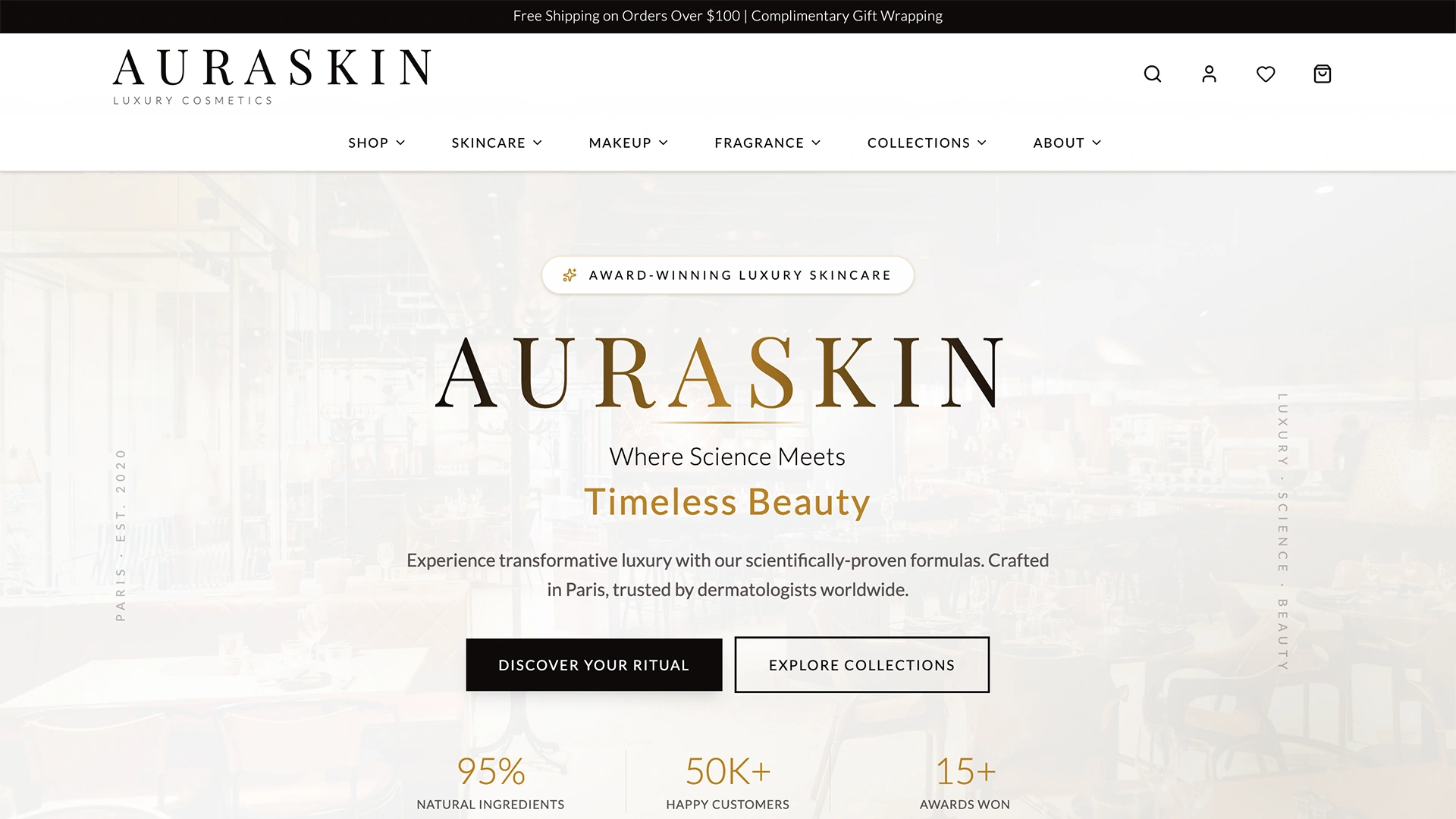 AuraSkin - React Skincare Ecommerce Website Template