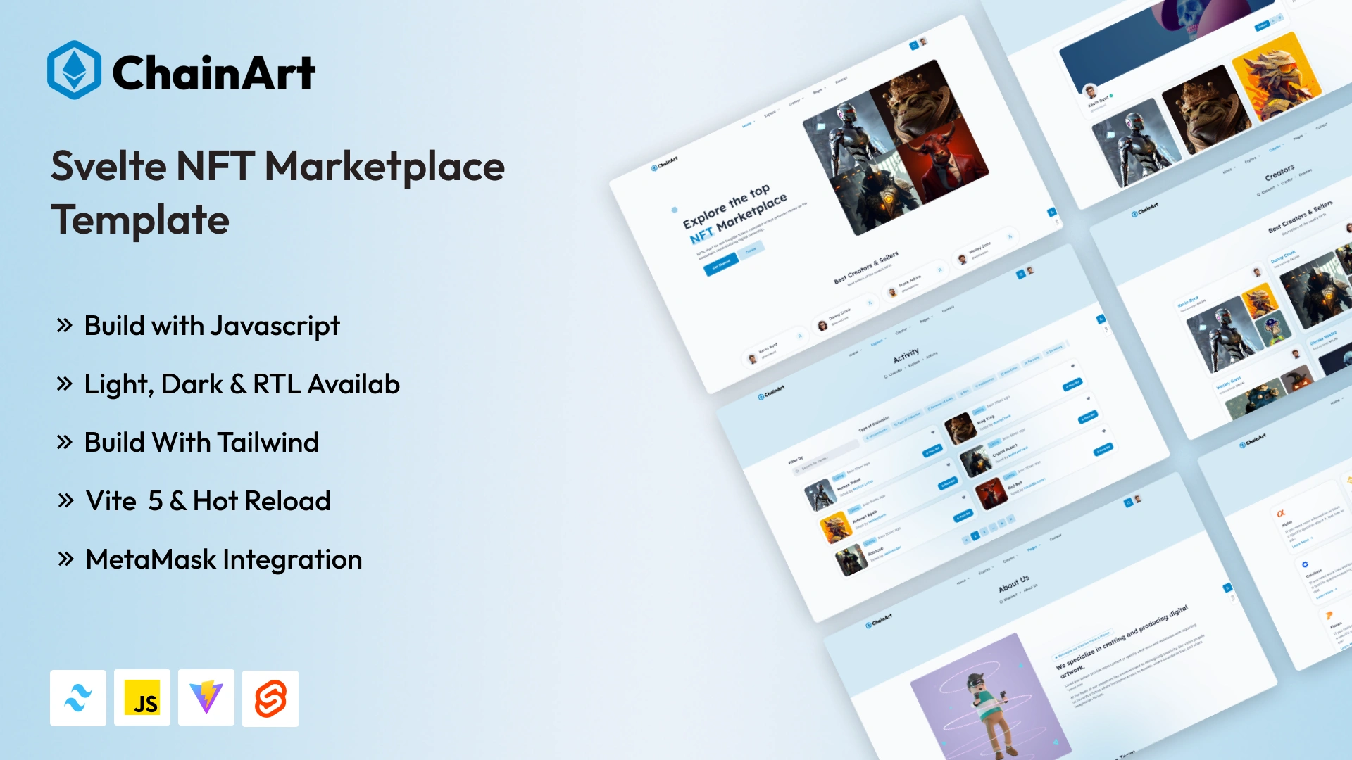 ChainArt - Svelte Tailwind CSS NFT Marketplace Template