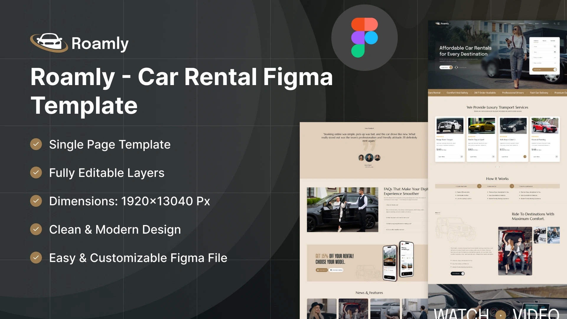Roamly - Car Rental & Travel Hire Figma Template