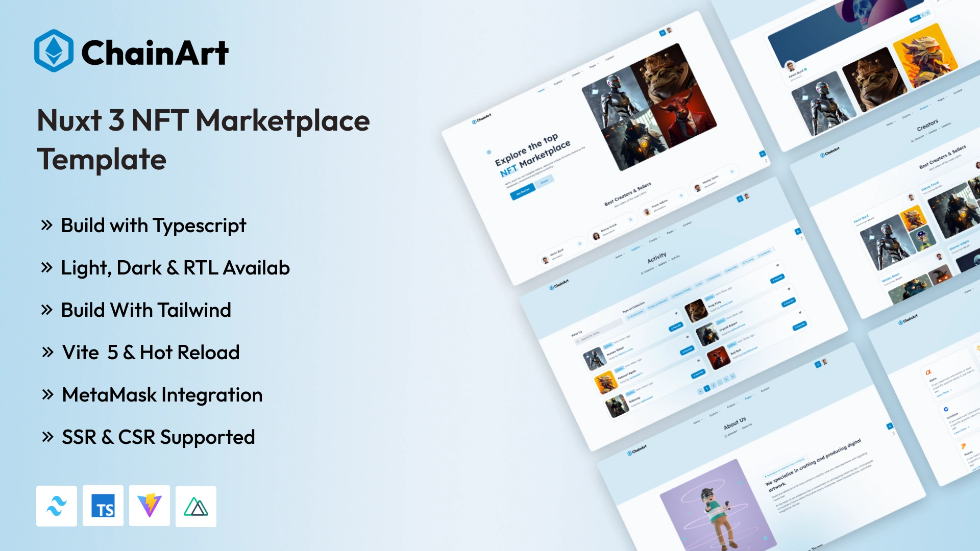ChainArt - Nuxt 3 & Typescript Tailwind CSS NFT Marketplace Template