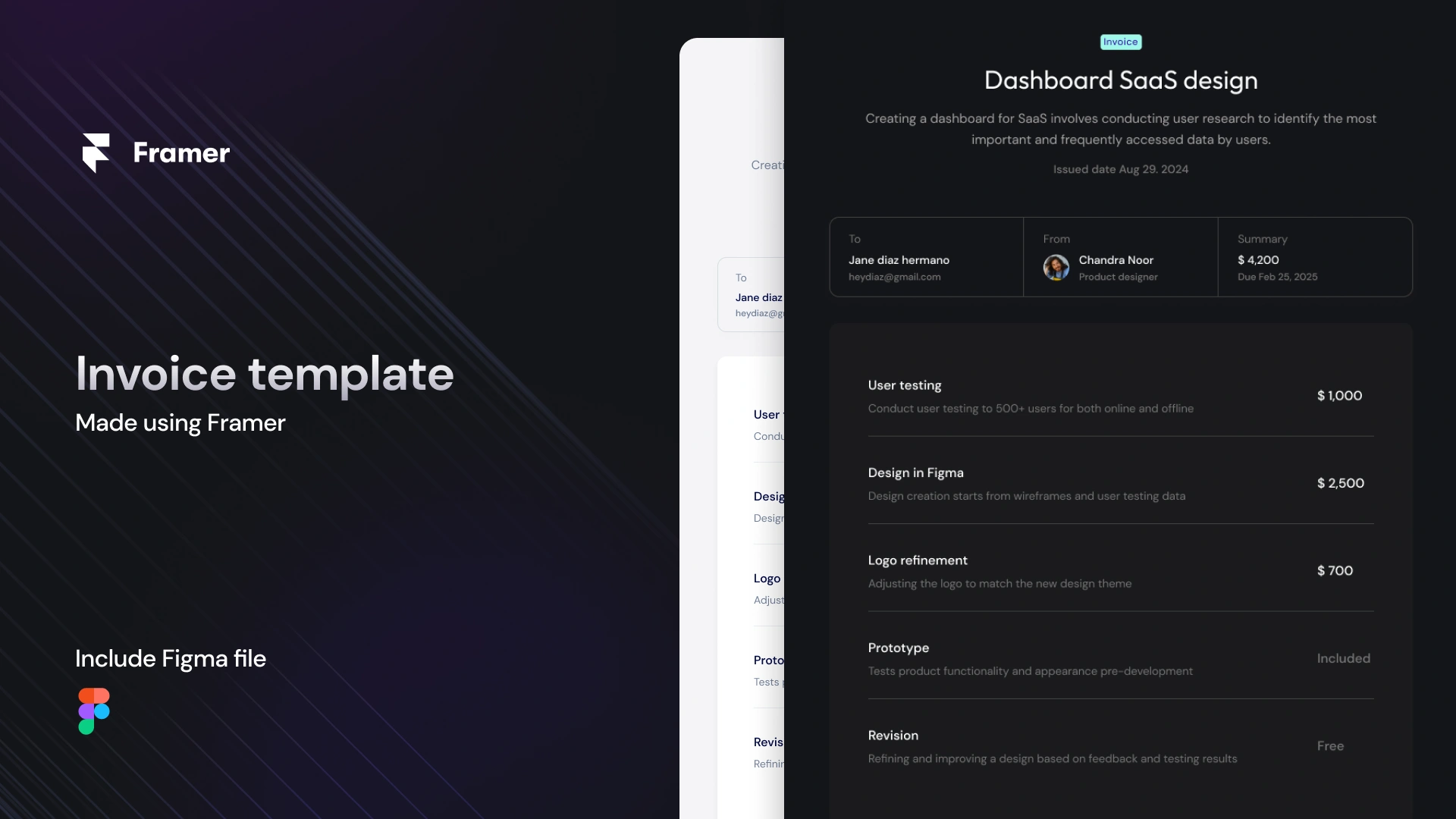 InvoicePro - Framer and Figma Invoice Template for Personal Freelancers