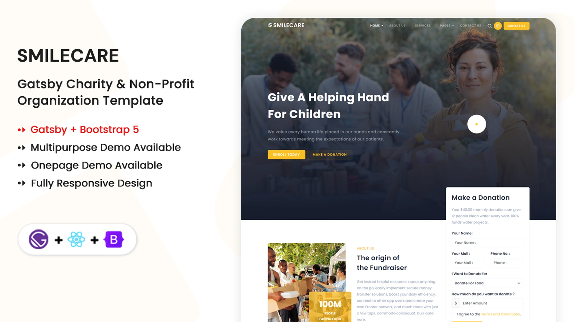 Smilecare - Gatsby Charity Donation & Non-Profit Organization Template