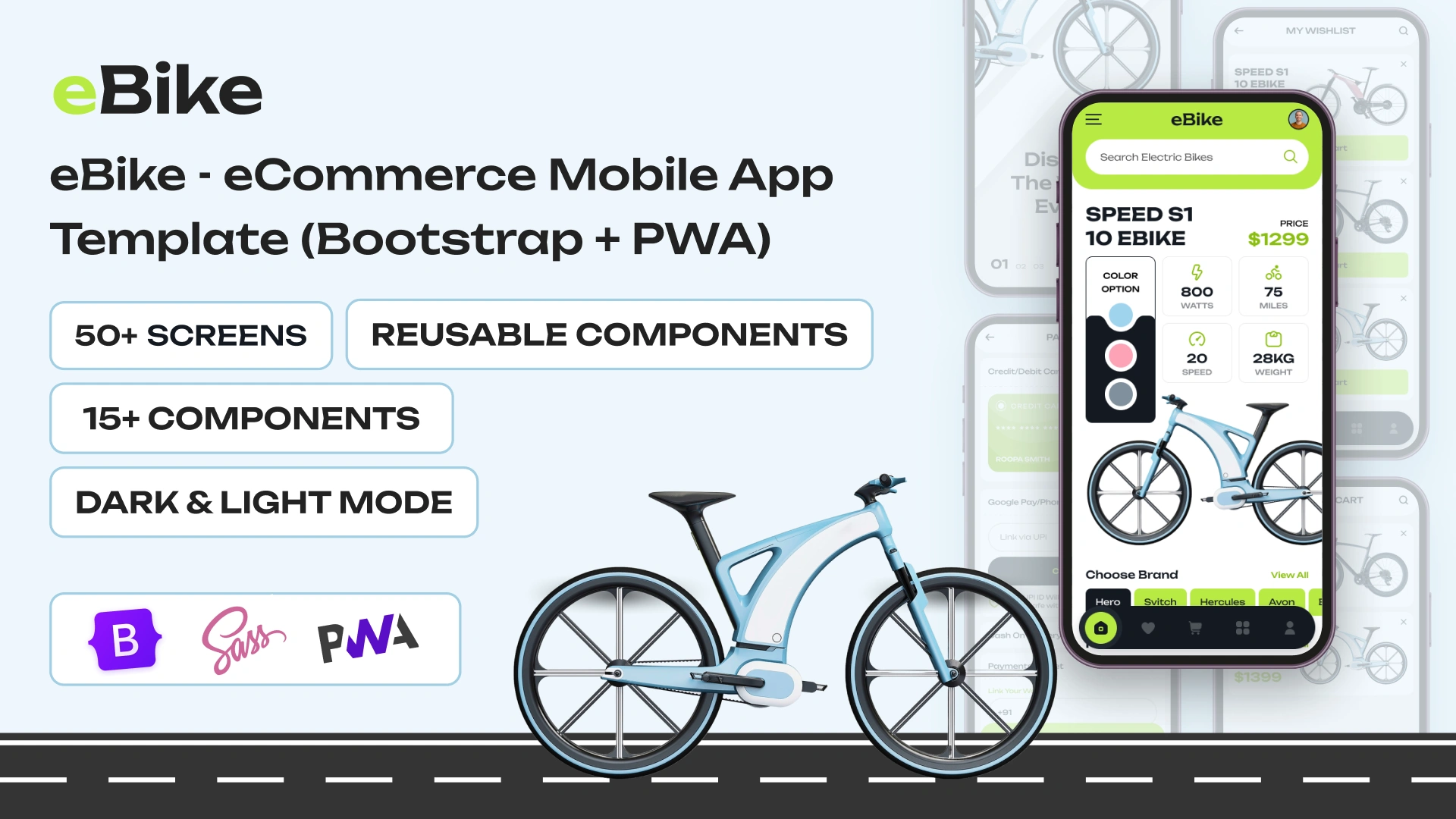 eBikePro - eCommerce Store Mobile App Template Bootstrap PWA