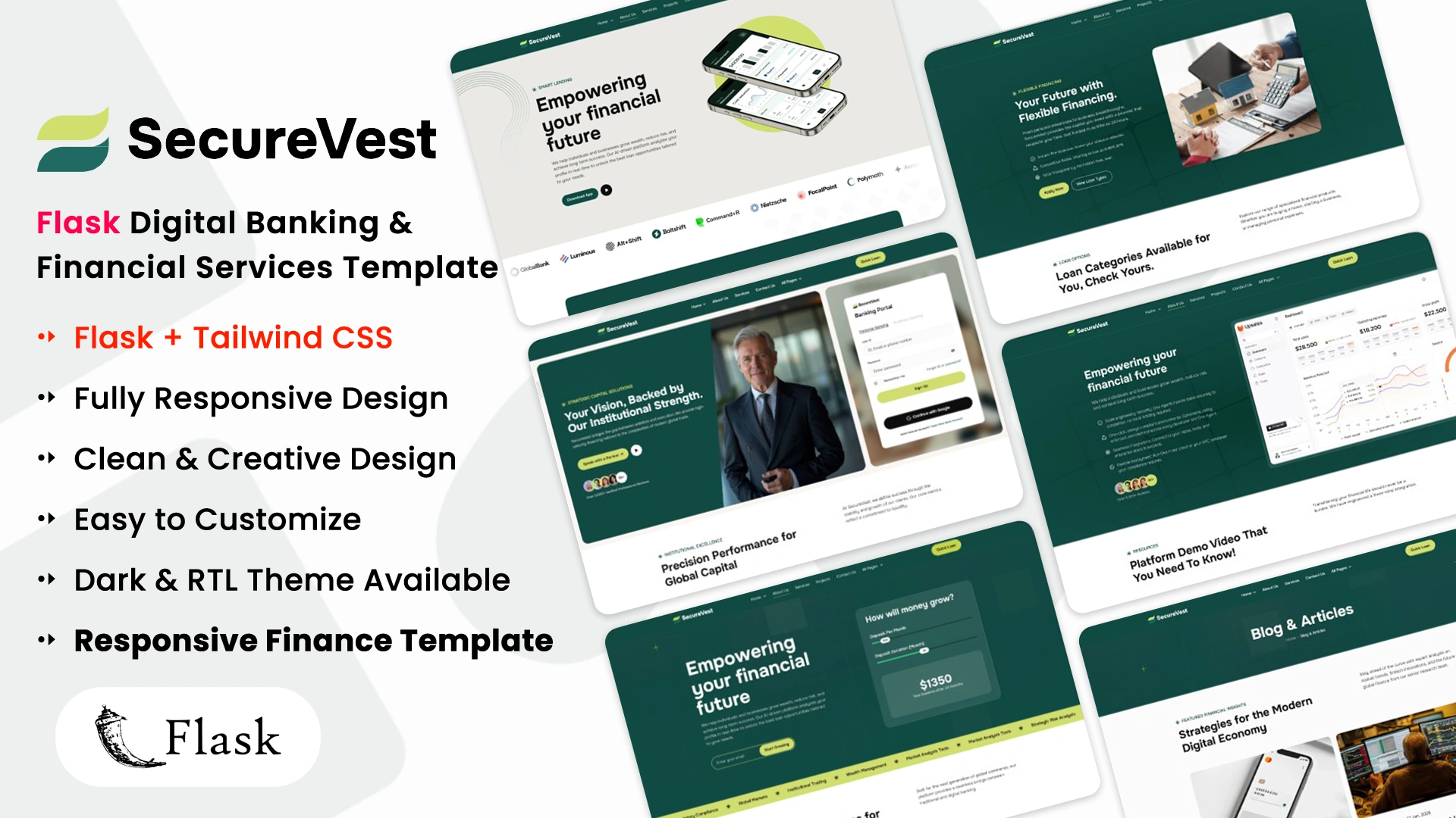 SecureVest - Flask Digital Banking & Financial Services Template