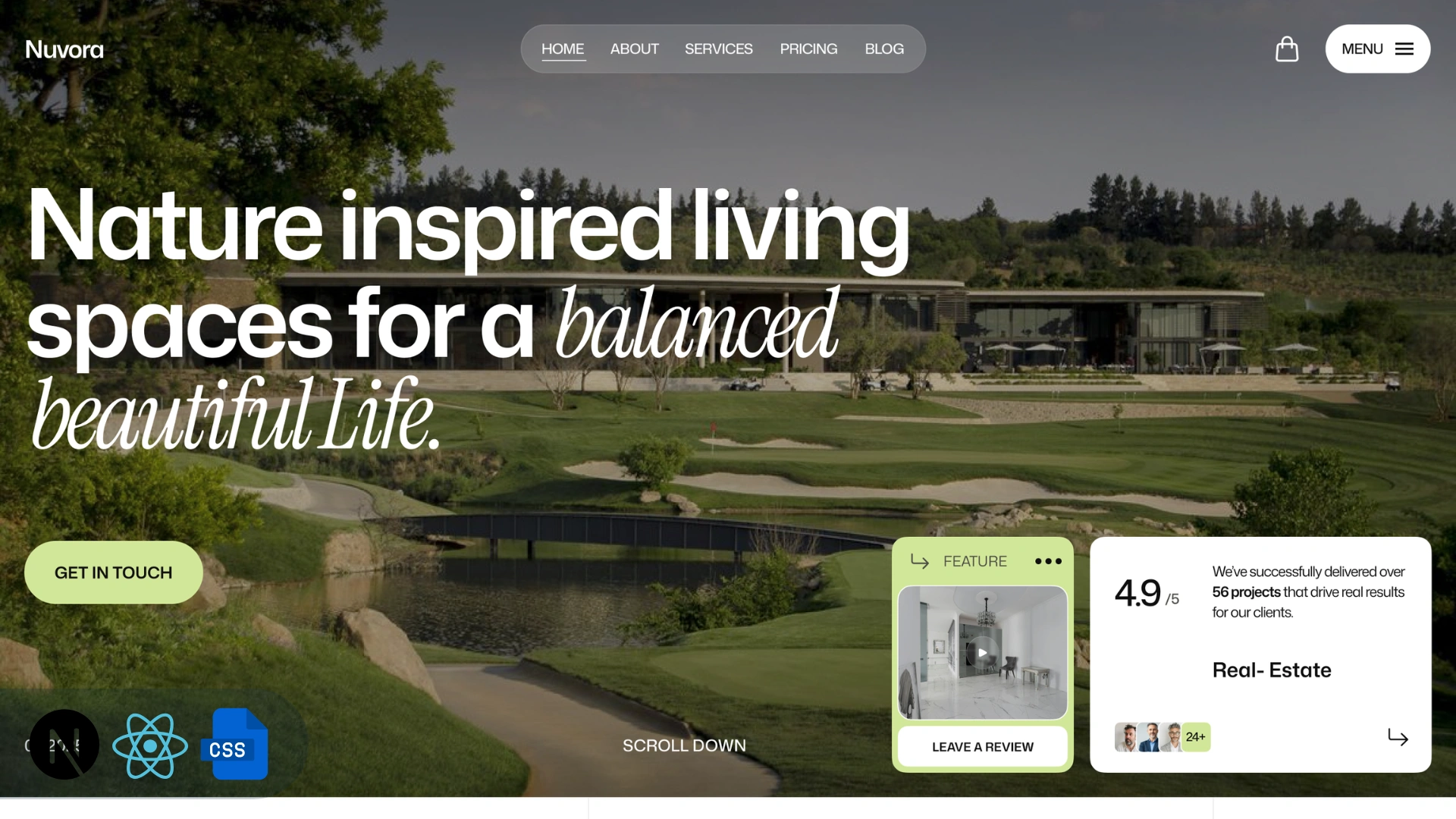 Nuvora - Next.js 16 Sustainable Architecture & Real Estate Template