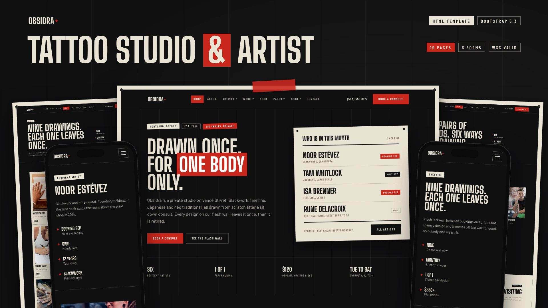 Obsidra - Tattoo Studio & Artist HTML Template