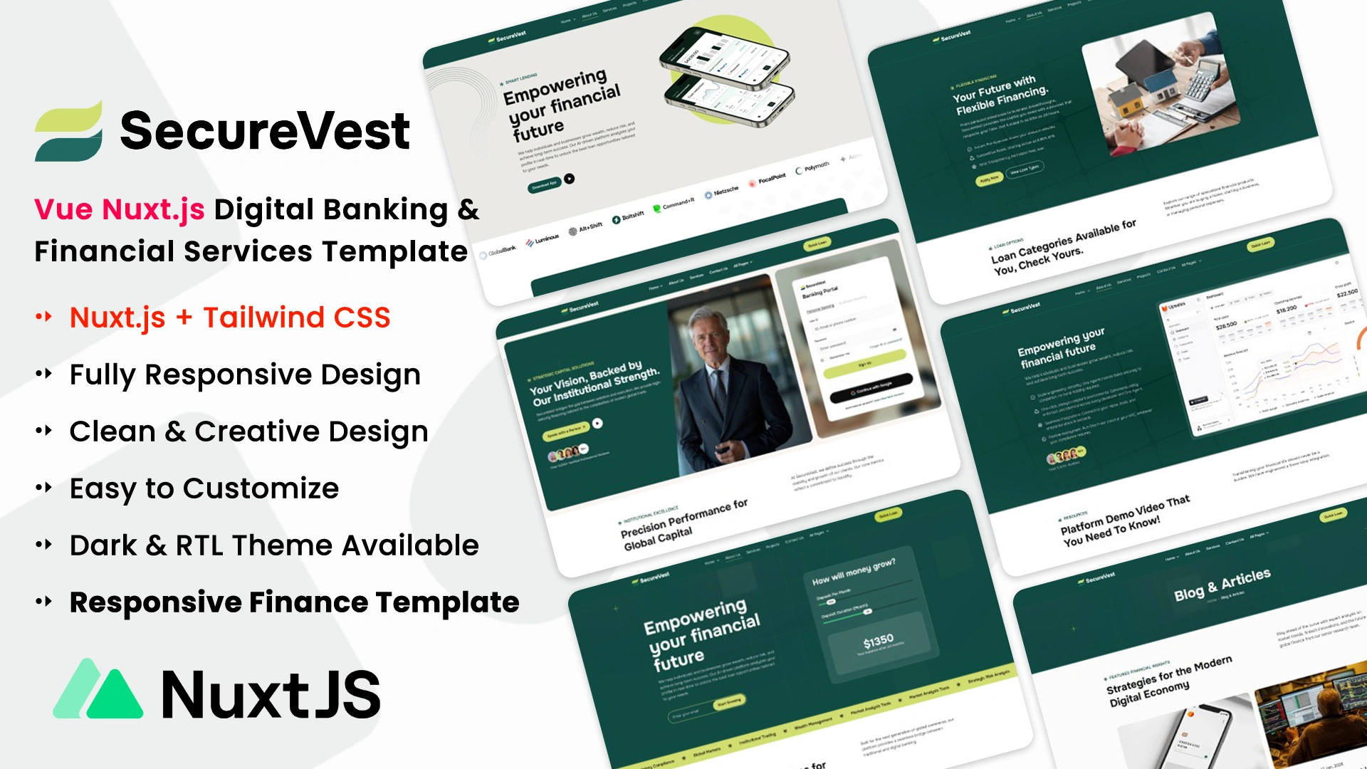 SecureVest - Nuxt Digital Banking & Financial Services Template