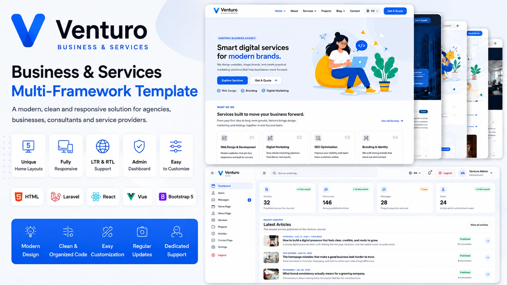 Venturo - Business & Services Multi-Framework Template
