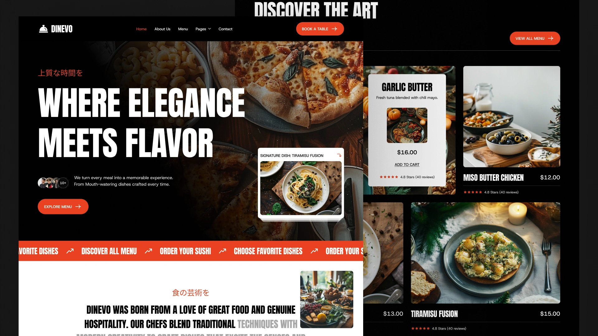 Dinevo - Restaurant, Food & Cafe Website Framer & Figma Template