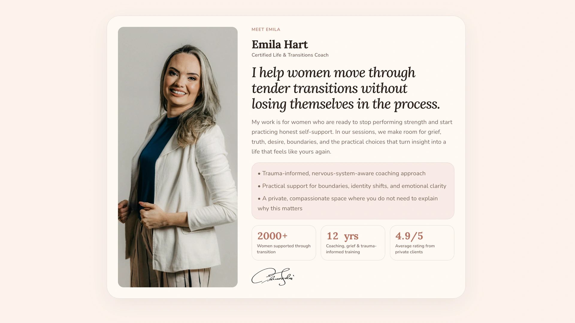 Emila - Life Coach, Female Empowerment & Consulting Template