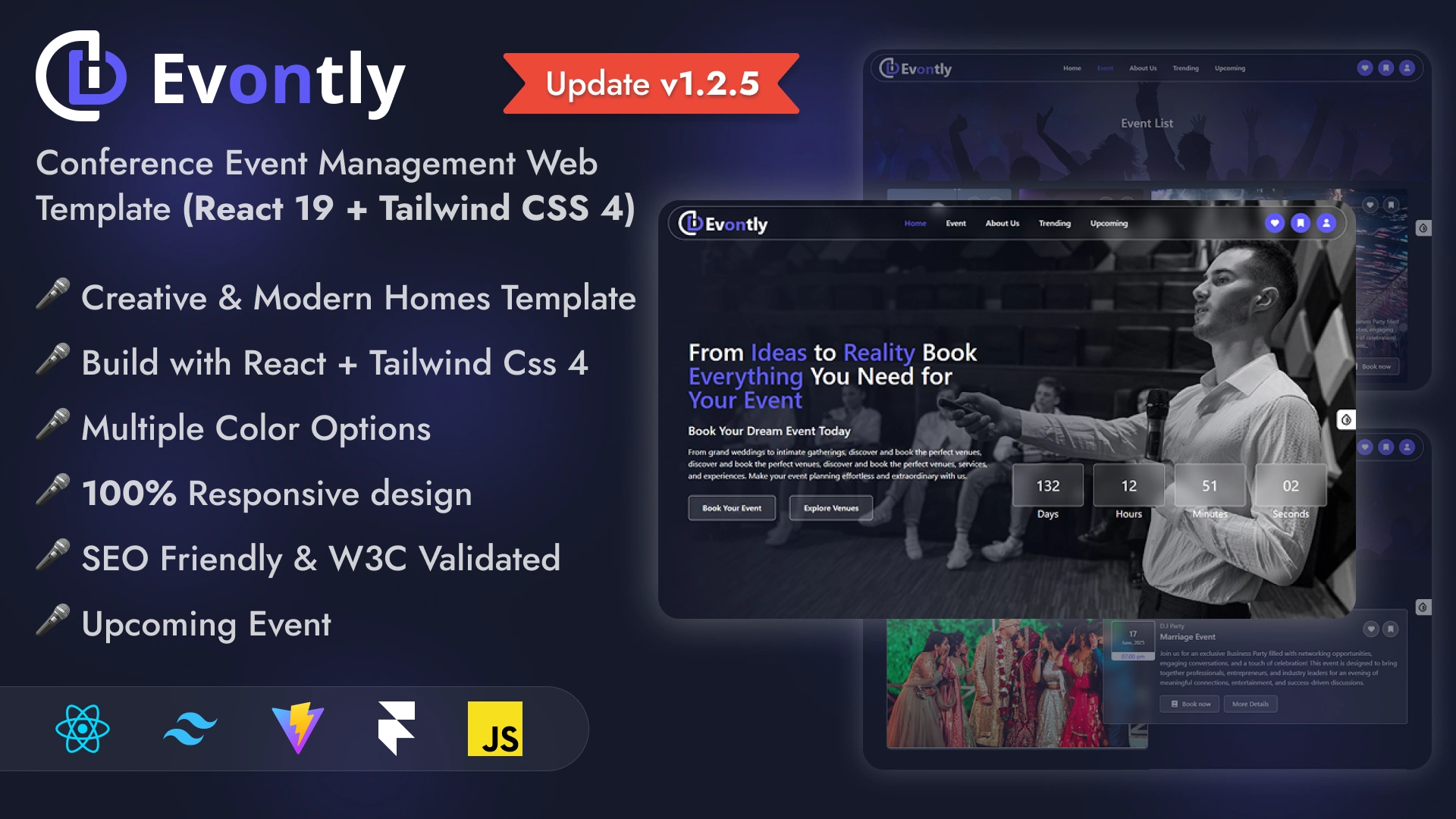 Evontly - Event Management Website Template Modern Booking System