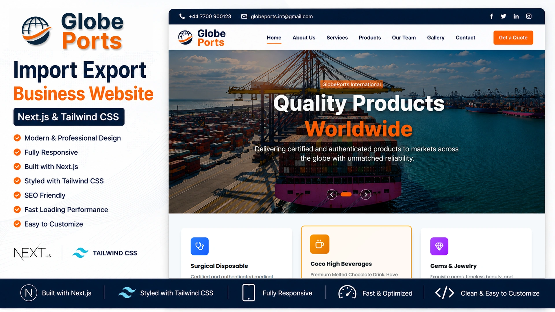 GlobePorts - Import Export Business Website Next.js Tailwind CSS