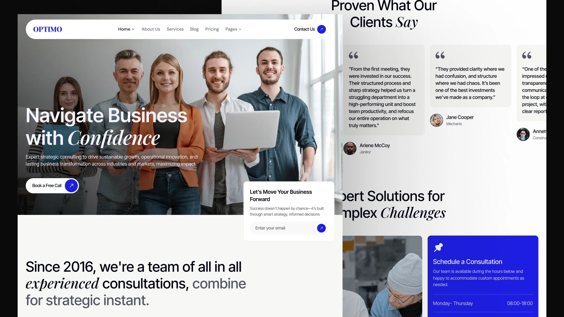 Optimo - Business Consultation & Professional Training Framer & Figma Template