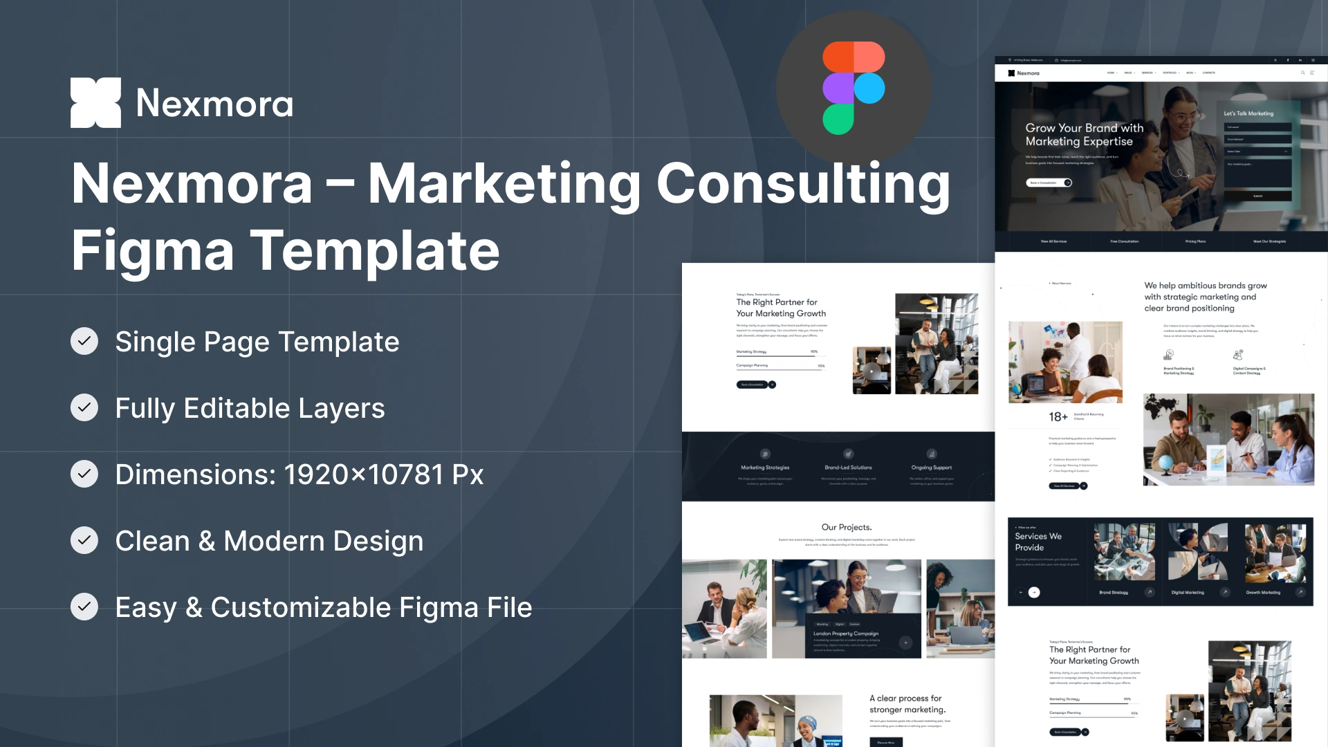 Nexmora - Marketing Consulting & Growth Figma Template