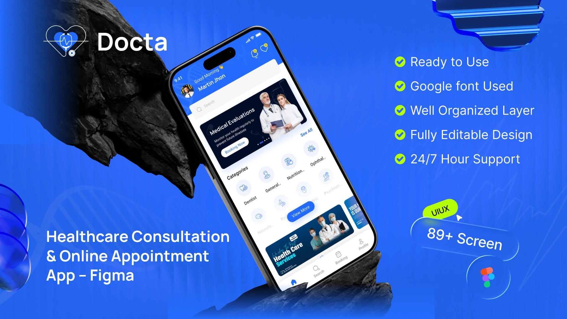 Docta - Healthcare Consultation & Online Appointment App Figma UI Kit