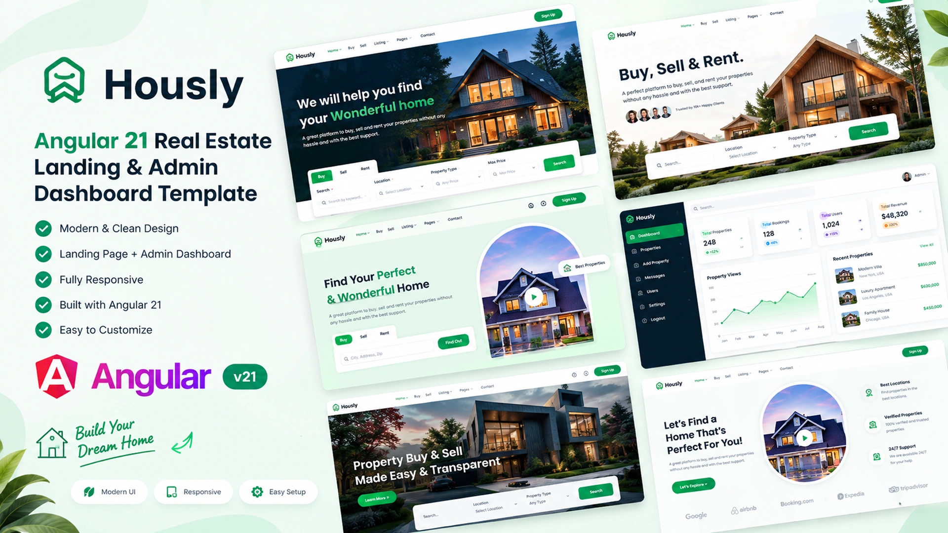 Hously - Angular 21 Real Estate Landing & Admin Dashboard Template