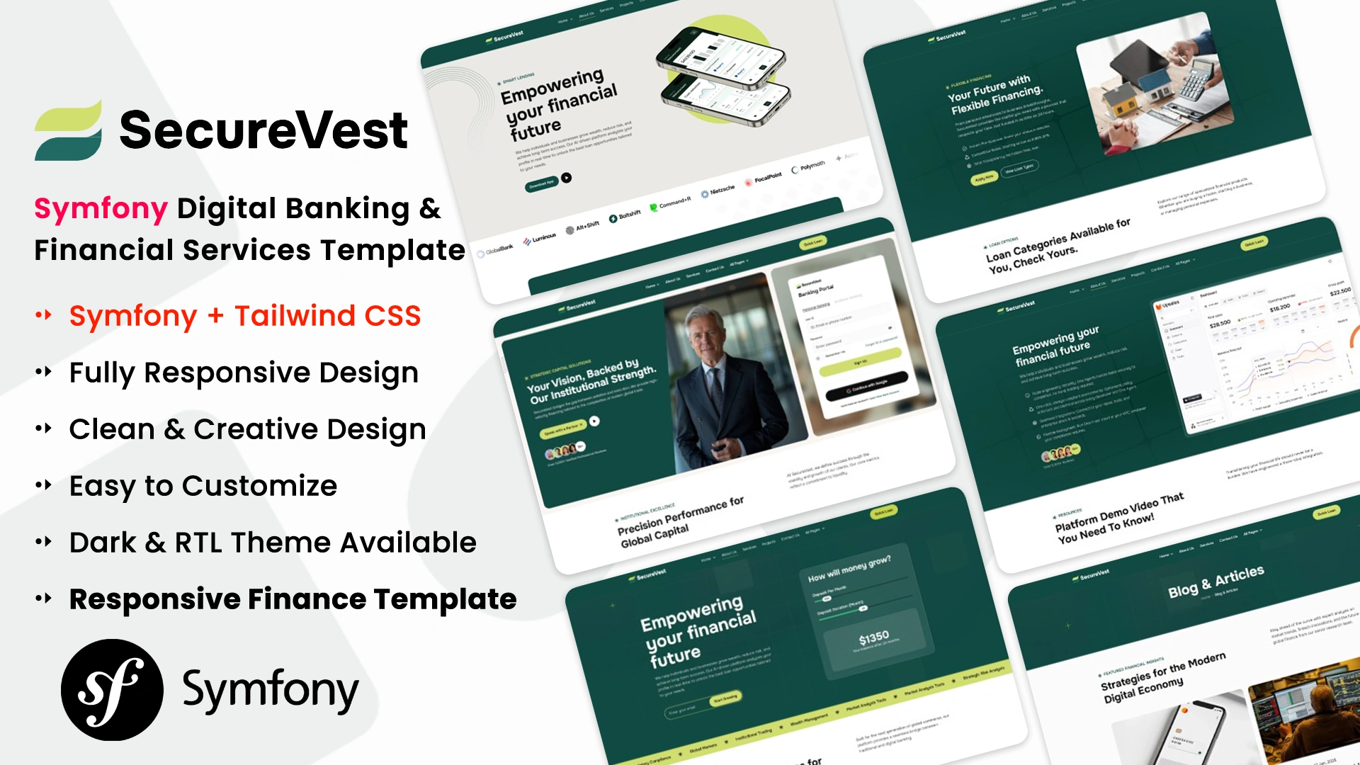 SecureVest - Symfony Digital Banking & Financial Services Template