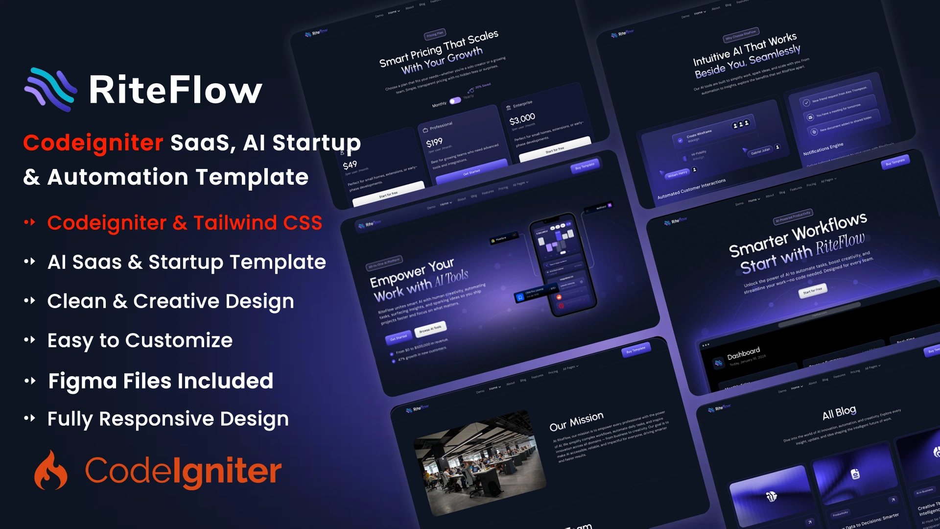 RiteFlow - CodeIgniter AI Startup, SaaS & Automation Tech Business Template