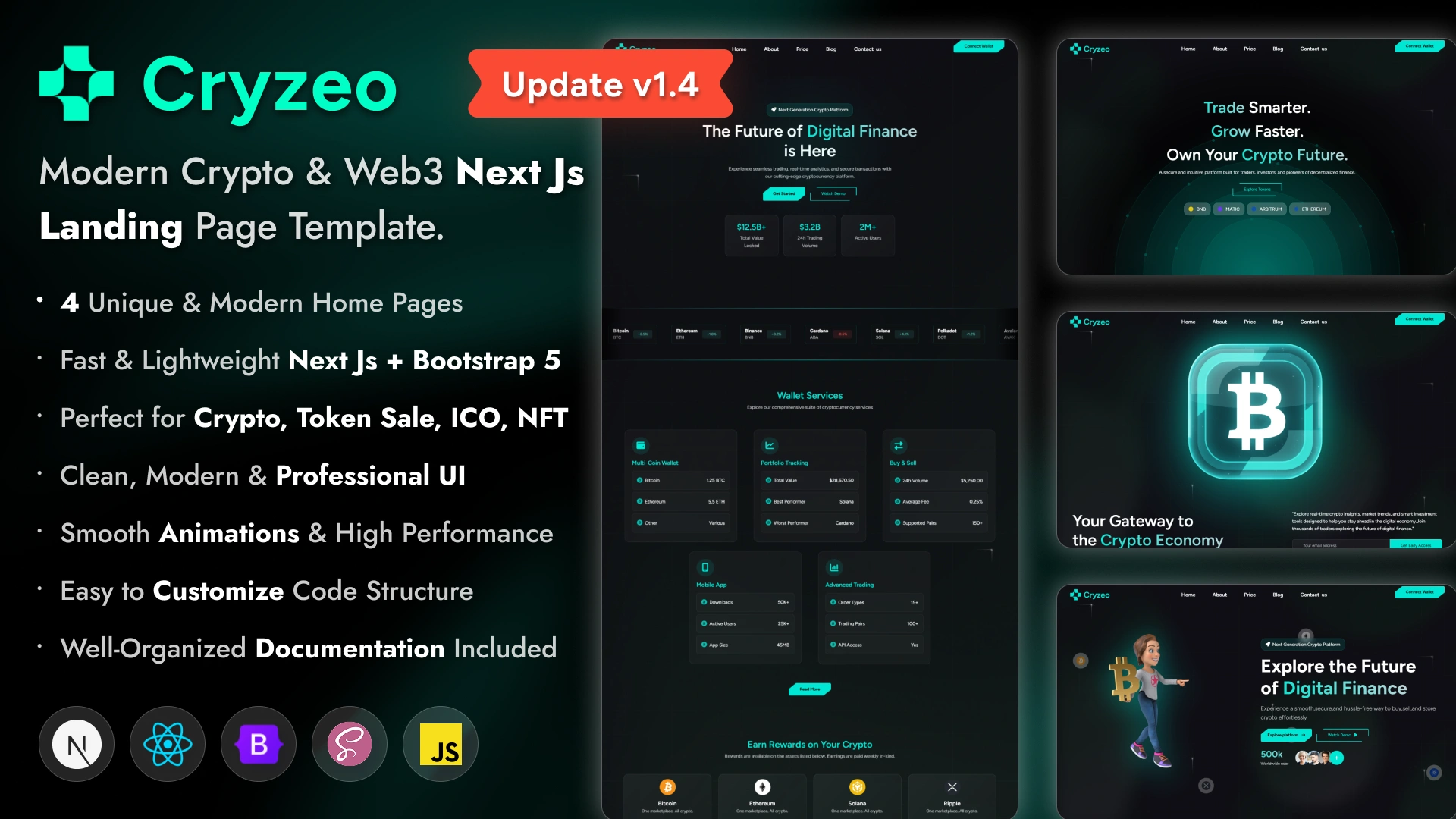 Cryzeo - Crypto Landing Website Template NextJS Modern Token Sale Design