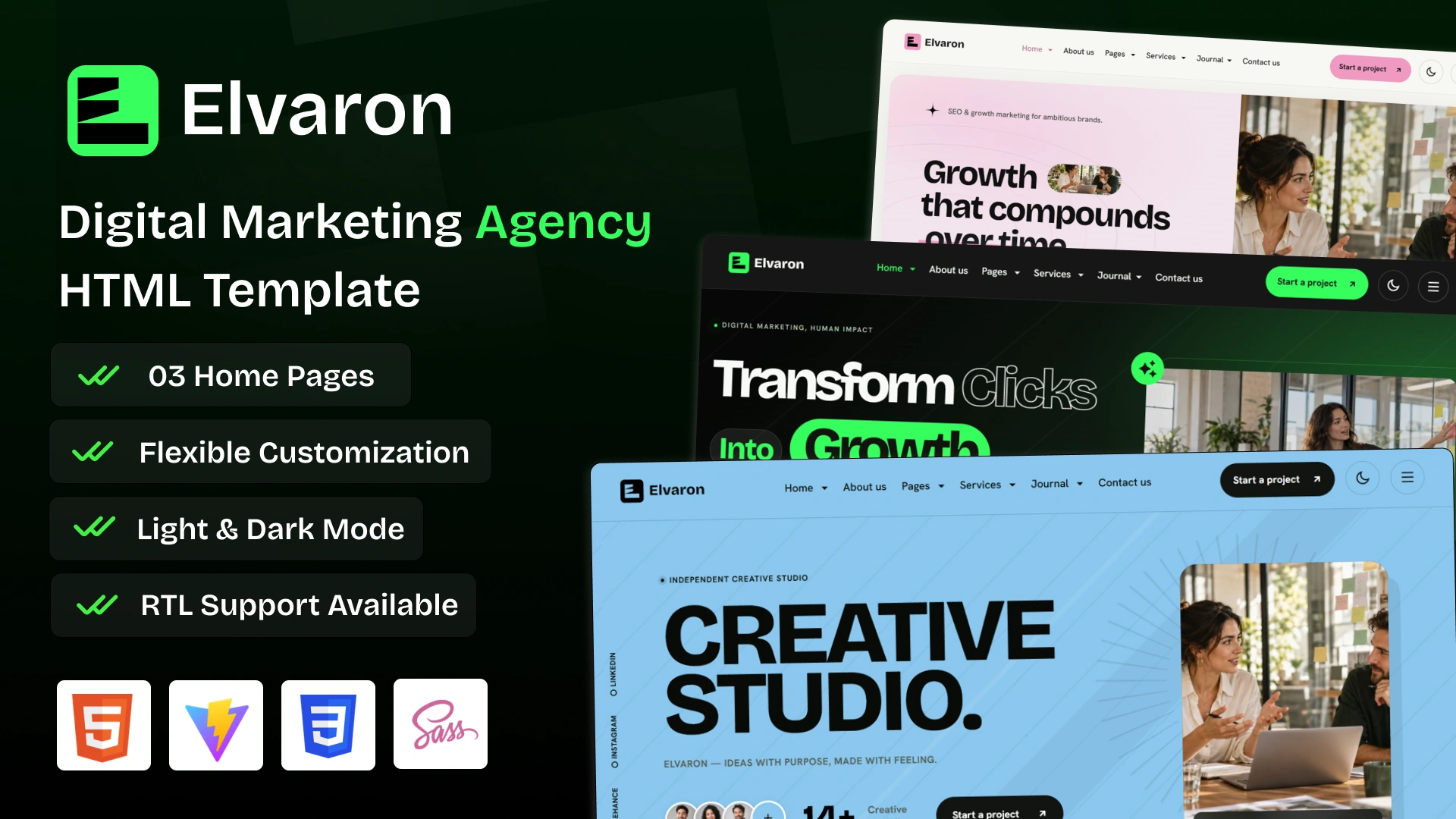 Elvaron - Digital Marketing Agency HTML Template